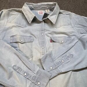 Levi's Essential Western Denim Shirt Light Wash Pearl Snap Blue Mens 2X NWT